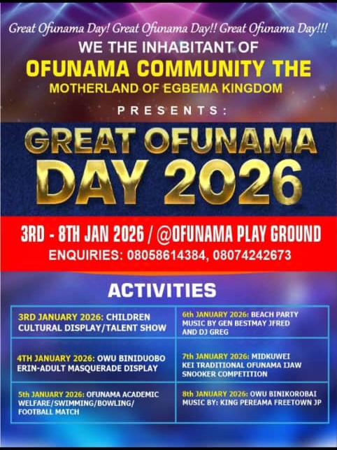 Ofunama Community: Egbema Kingdom’s Motherland Prepares for Her Grand Festival.