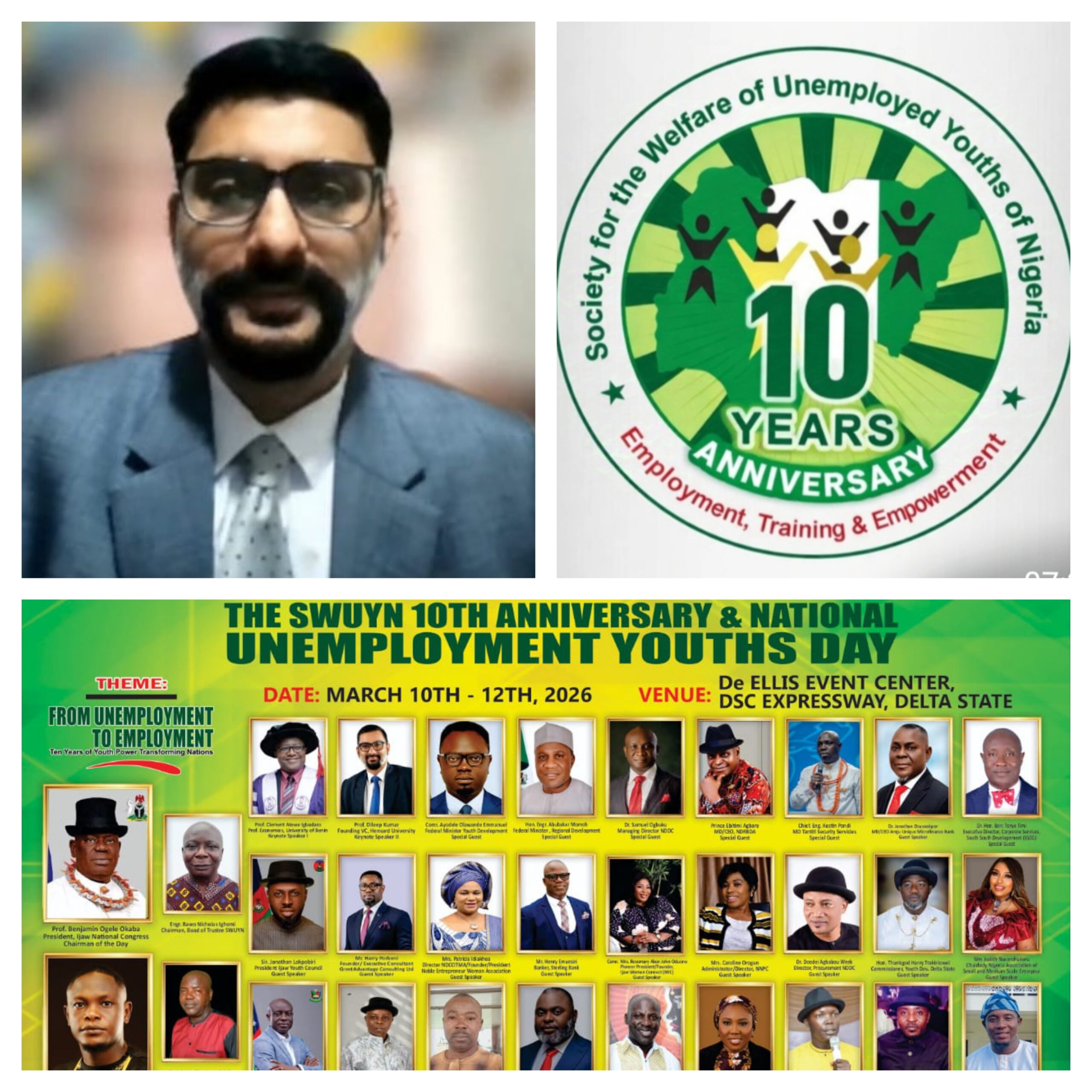 Former Hensard University Vice Chancellor and International Research Fellow, Degi University Malaysia, Prof. Dileep Kumar Declares Unemployed Youths a National Asset at SWUYN@10.